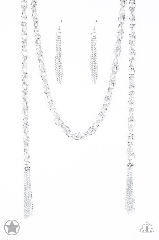 SCARFed for Attention - Silver Paparazzi Necklace Blockbuster