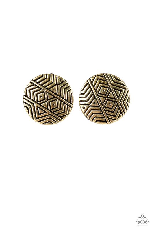 Bright As A Button - Brass Paparazzi Earrings