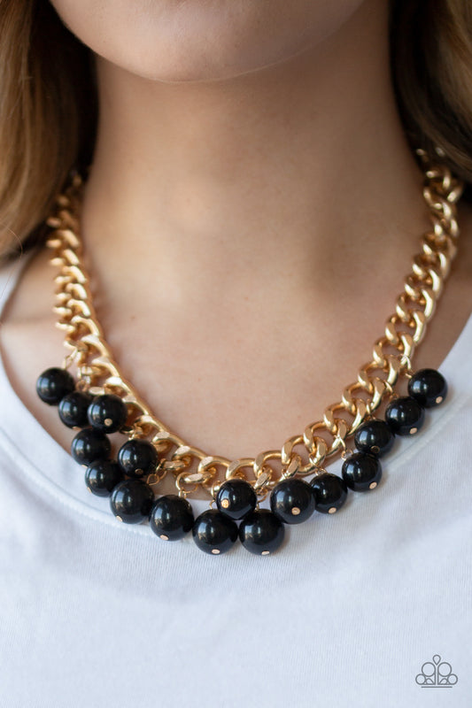 Get Off My Runway - Gold Black Paparazzi Necklace