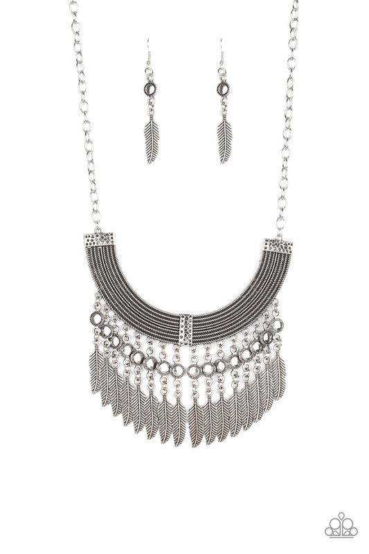 Fierce in Feathers - Silver Paparazzi Necklace
