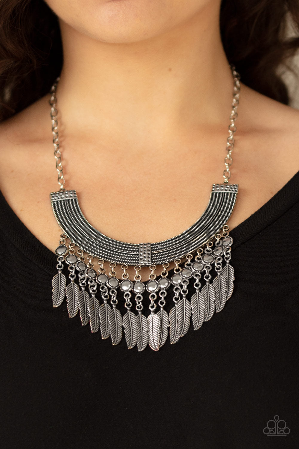 Fierce in Feathers - Silver Paparazzi Necklace