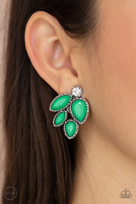 Fancy Foliage - Green - Paparazzi Earrings - Clip-On