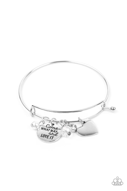 Come What May and Love It - White Paparazzi Bracelet