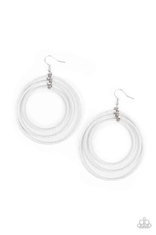 Colorfully Circulating - White Paparazzi Earrings