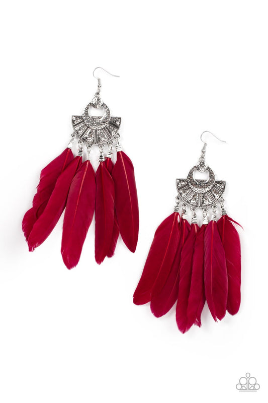 Plume Paradise - Red Paparazzi Earrings