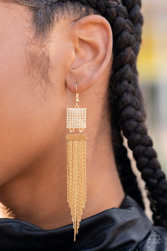 Dramatically Deco - Gold Paparazzi Earrings